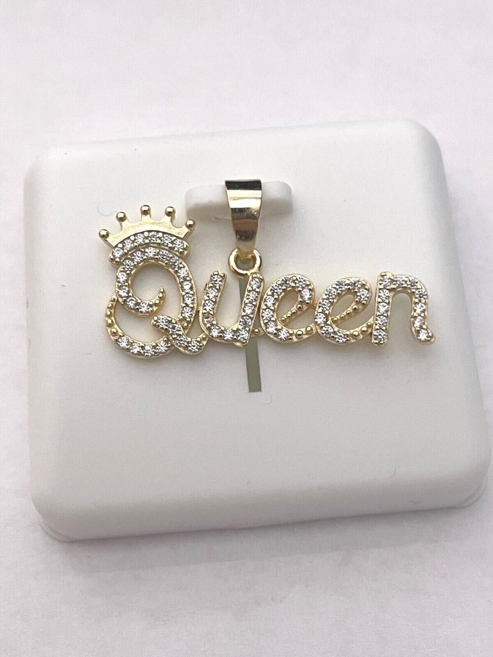 925 Sterling Silver CZ Cubic Zirconia Queen Name Pendant